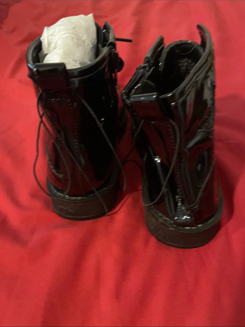 MIA Kids Black Patent Lace-Up Ankle Boots with Side Zip